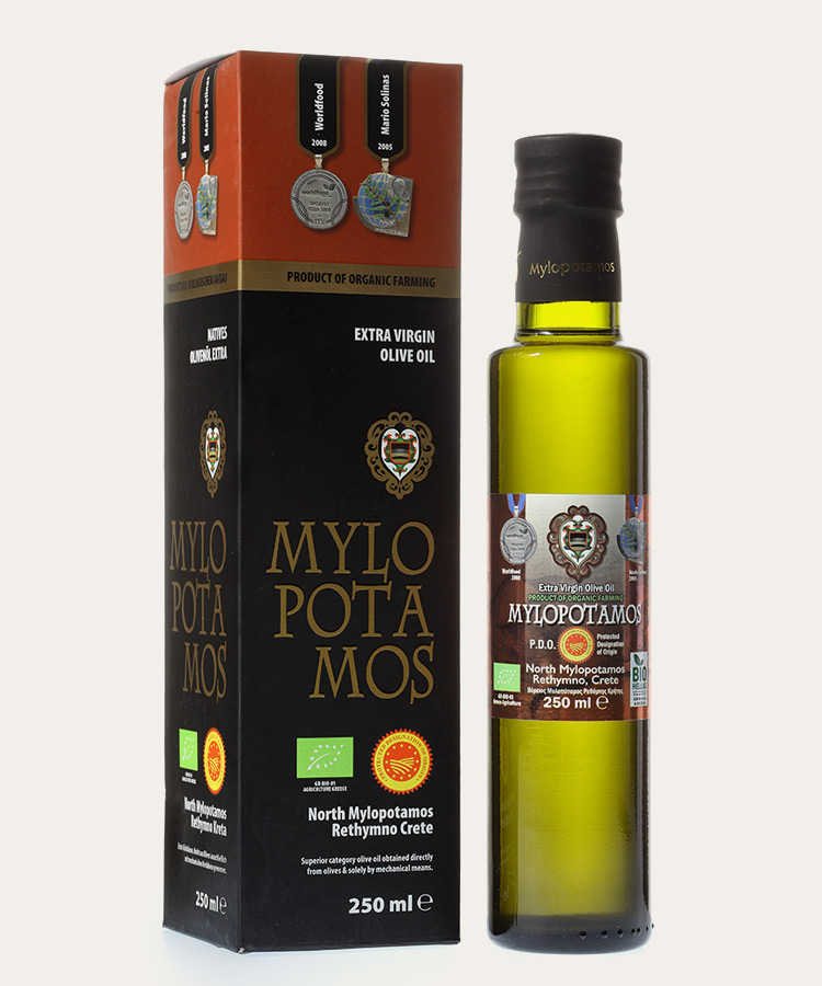 جعبه تبلیغاتی روغن زیتون فوق بکر ارگانیک Mylopotamos pdo 250 میلی لیتر