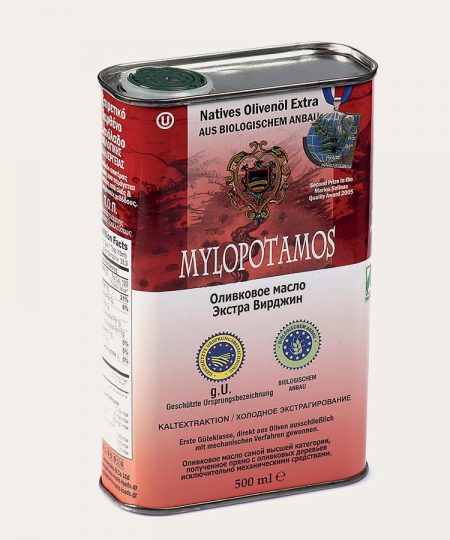 Mylopotamos organic extra virgin olive oil canister 500ml