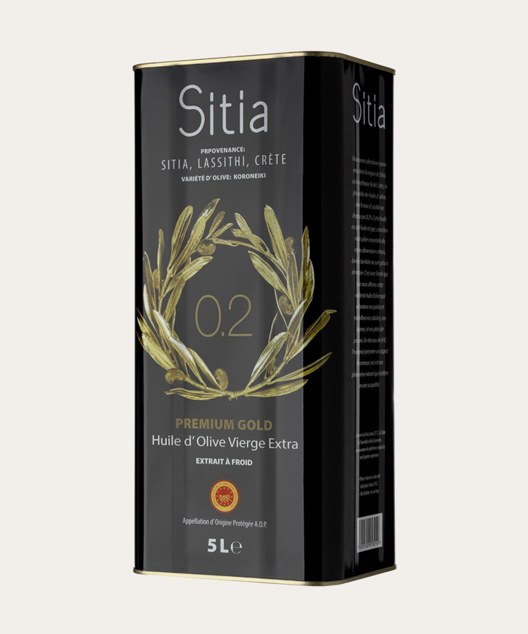Sitia PDO エクストラ バージン オリーブ オイル (EVOO) 0,2%、キャニスター 5lt